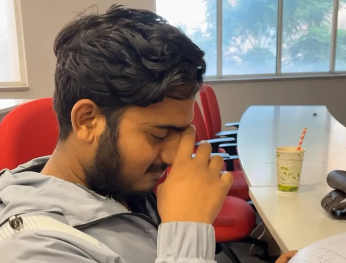 My friend listening to the Hanuman Chalisa